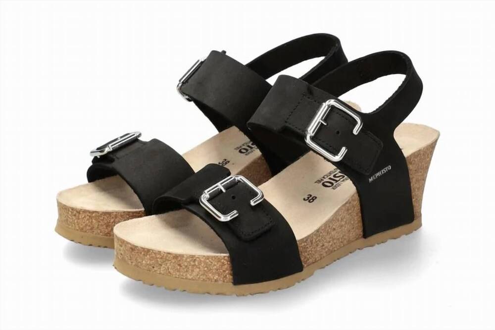 NEW MEPHISTO women's lissandra platform wedge sandal in black sanded